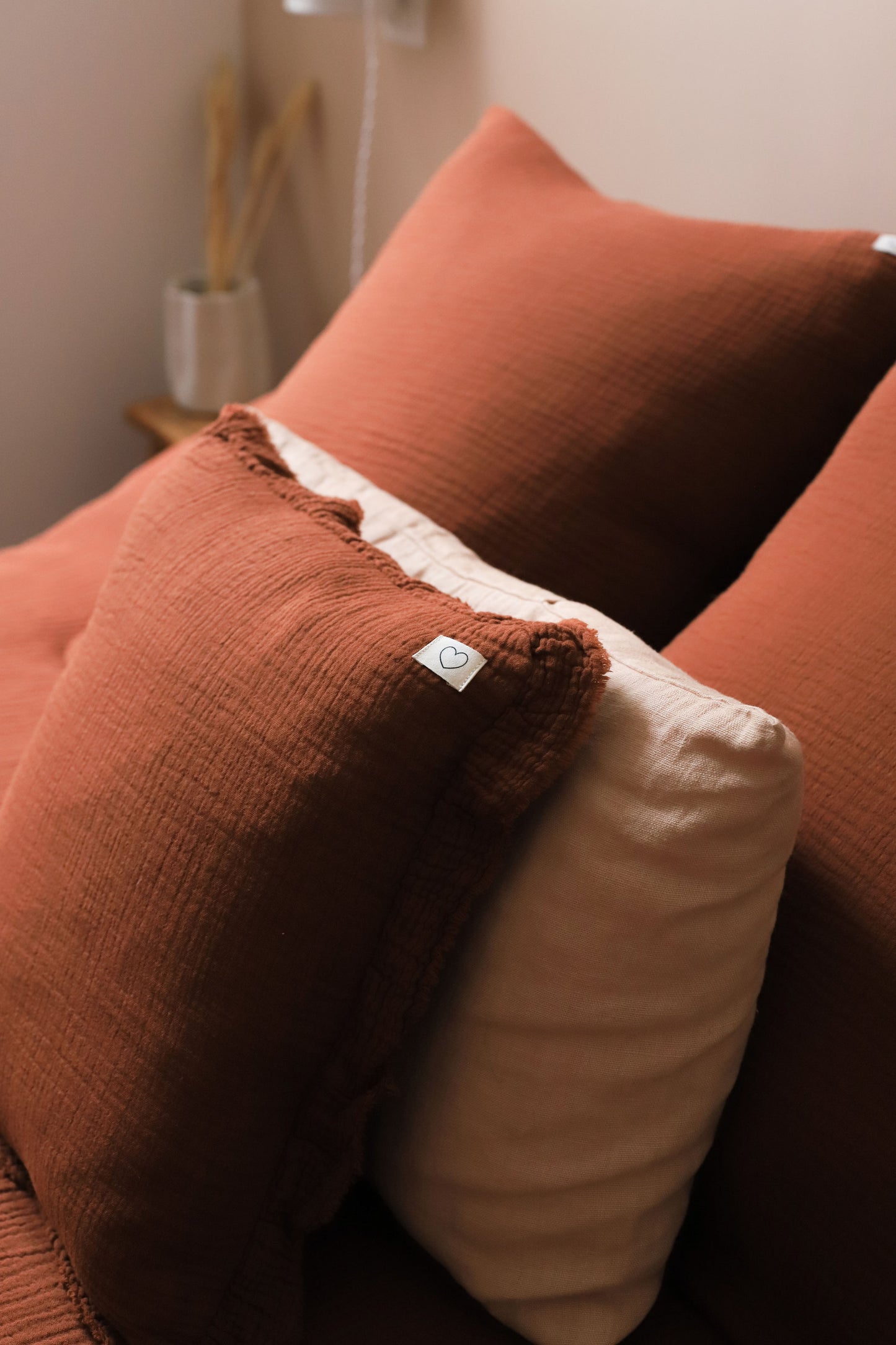 Housse de coussin en double gaze de coton, Terracotta ♡