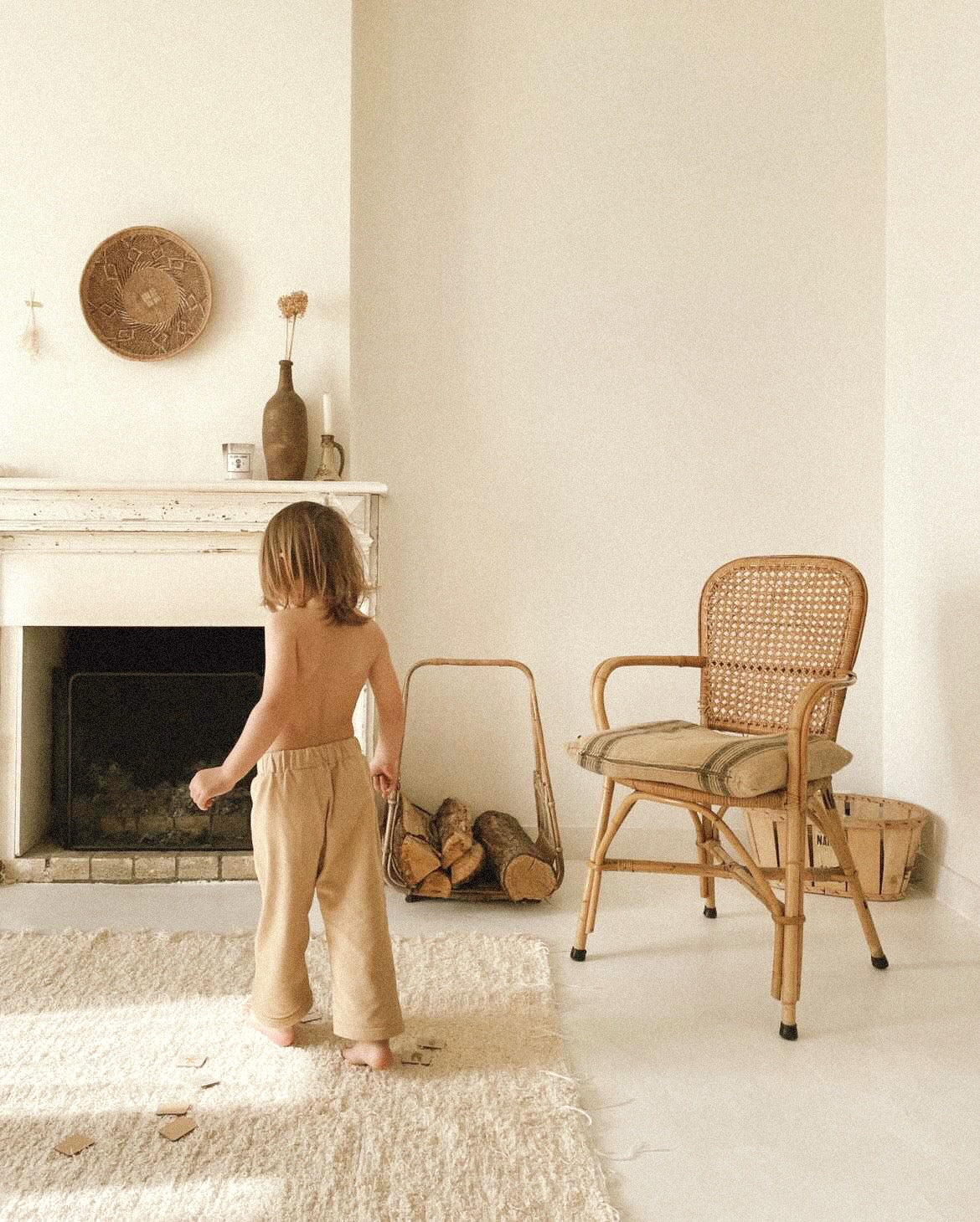 Grand tapis en coton beige, Moumoute